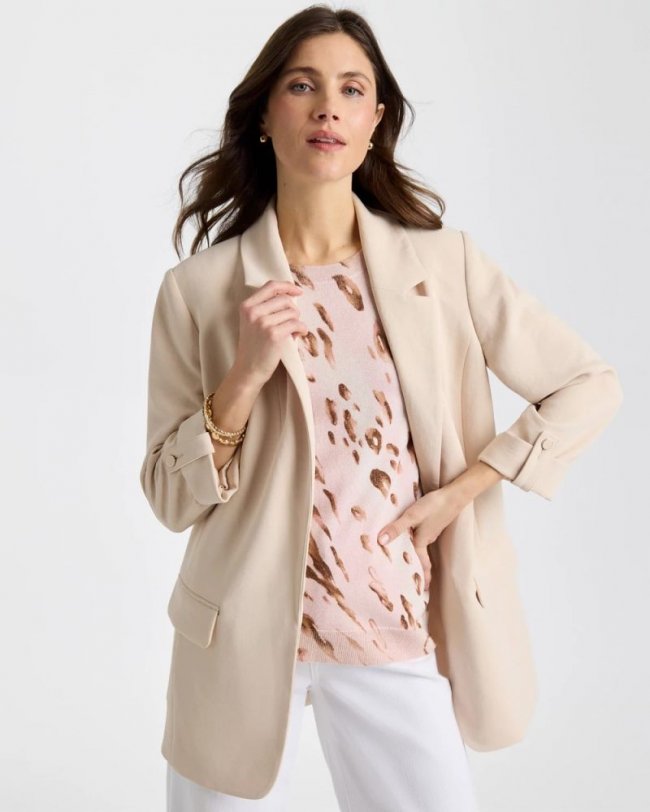 Chicos Boyfriend Crepe Blazer - PALE SAND