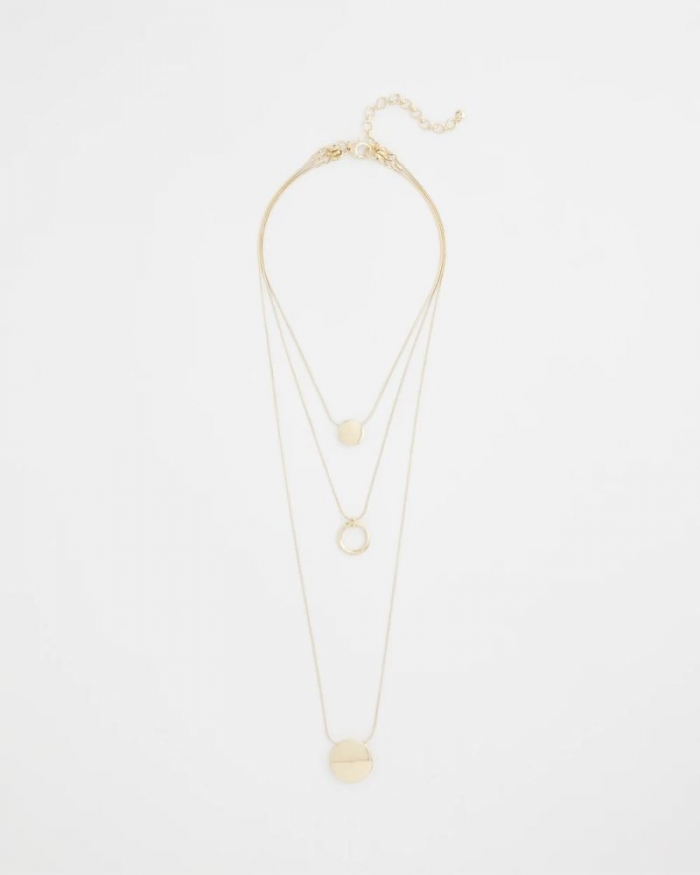 Chicos Gold Triple Pendant Necklace - GOLD