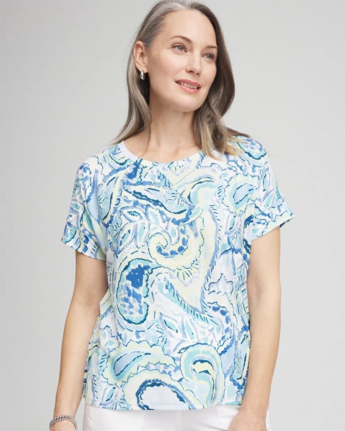 Chicos Zenergy® Paisley Drop Shoulder Tee - CRYSTAL SPRINGS