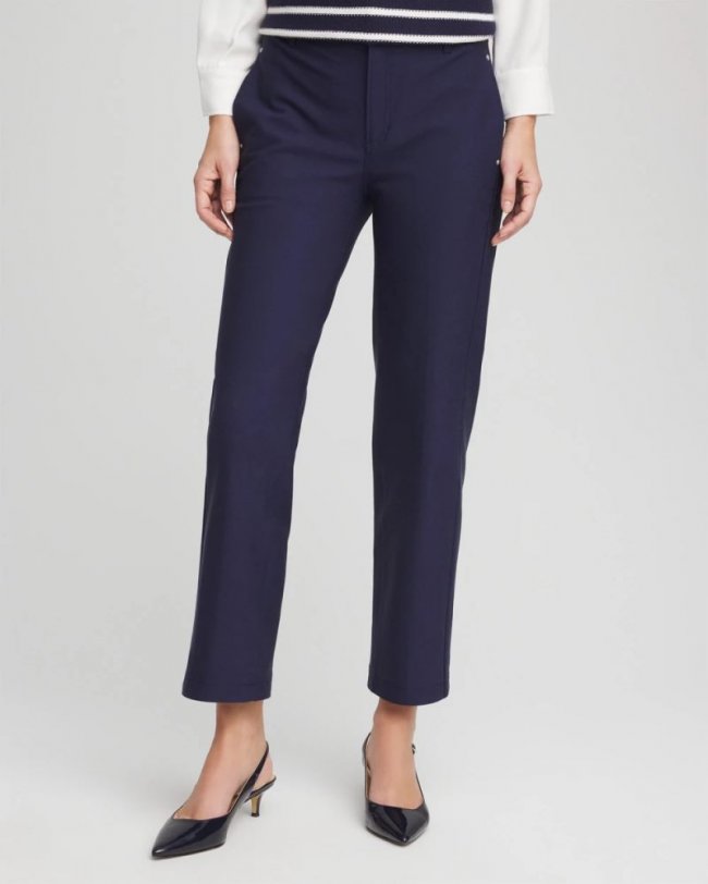 Chicos Cotton Straight Ankle Trousers - PASSPORT BLUE