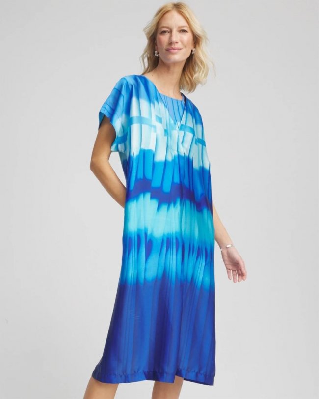 Chicos Gottex Golden Hour V-Neck Dress Cover-Up - BLUE MULTI