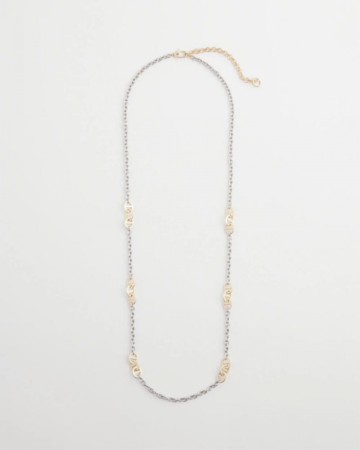 Chicos Mixed Metal Link Long Necklace - MIXED METALS