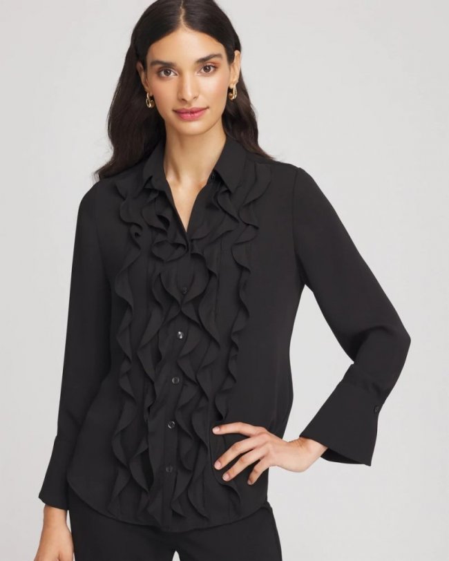 Chicos Ruffle-Trim Chiffon Blouse - BLACK