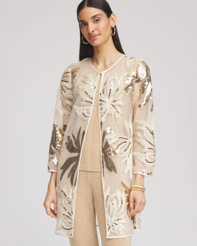 Chicos Travelers™ Collection Sequin-Mesh Jacket - MODERN ECRU