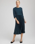 Chicos Satin-Knit Pleated Midi Dress - TEAL SHADOW