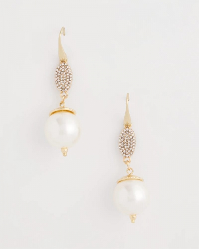 Chicos Faux Pearl and Pave Drop Earrings - PEARL