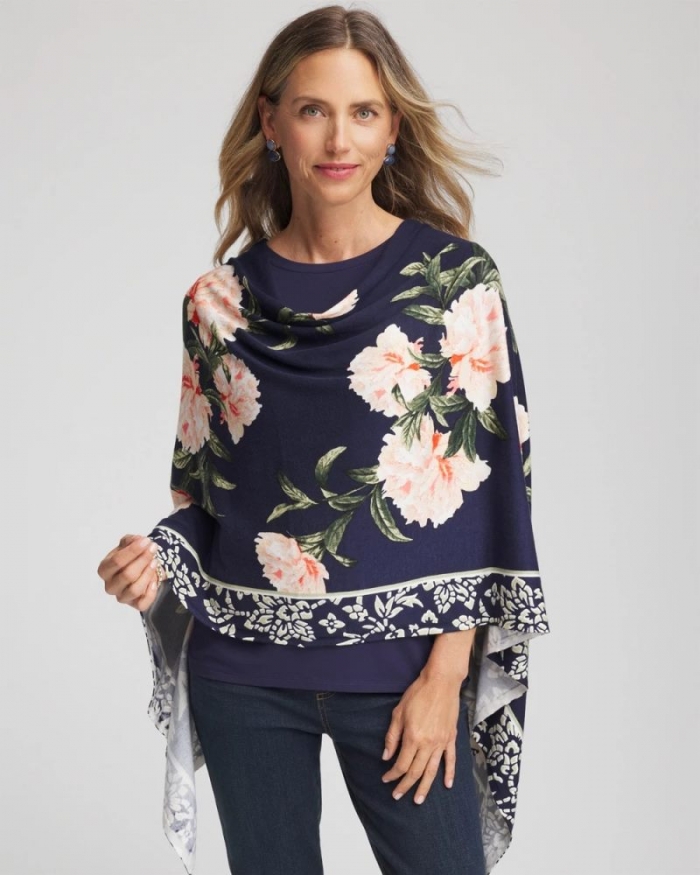 Chicos Asymmetrical Convertible Sweater Poncho - PASSPORT BLUE
