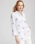 Chicos No Iron Palm Striped Sateen Shirt - BLUE CASA