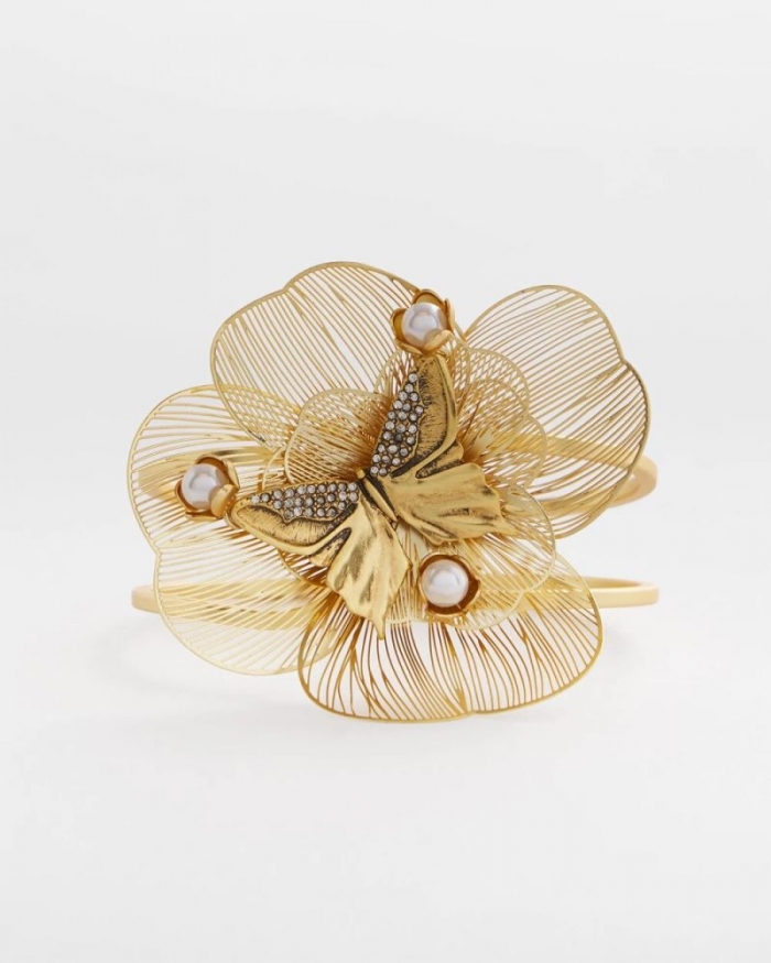 Chicos Statement Butterfly Filigree Hinge Bracelet - GOLD