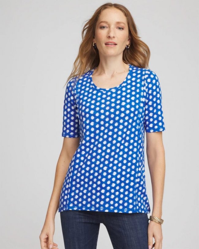 Chicos Printed Slub Short Sleeve Tee - AZURE