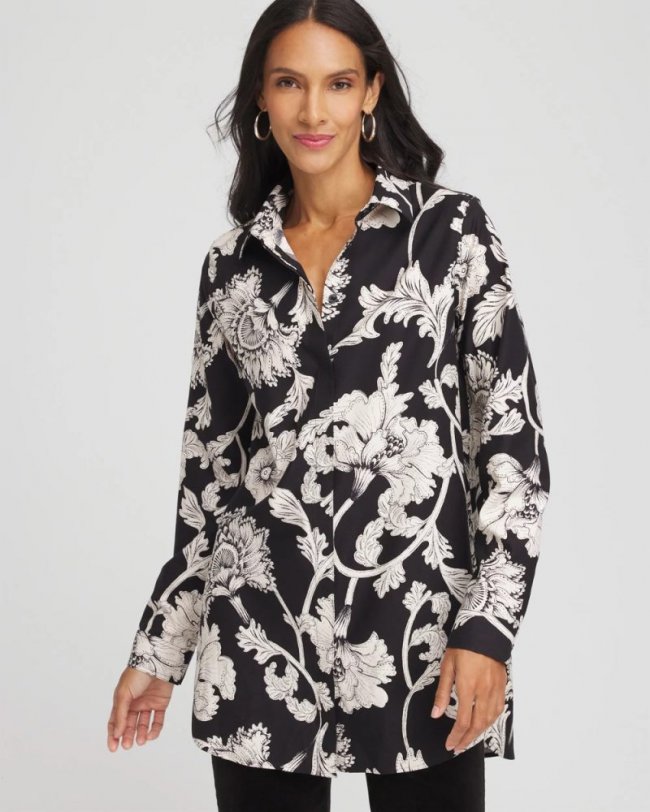 Chicos No Iron Bryne Bloom Stretch Tunic - BLACK