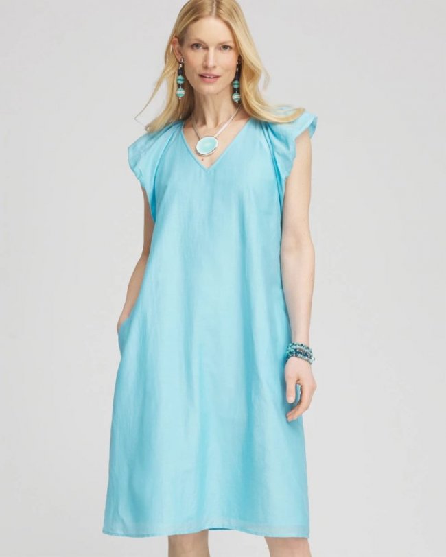 Chicos Cotton-Silk Voile Popover Dress - PARADISO BLUE