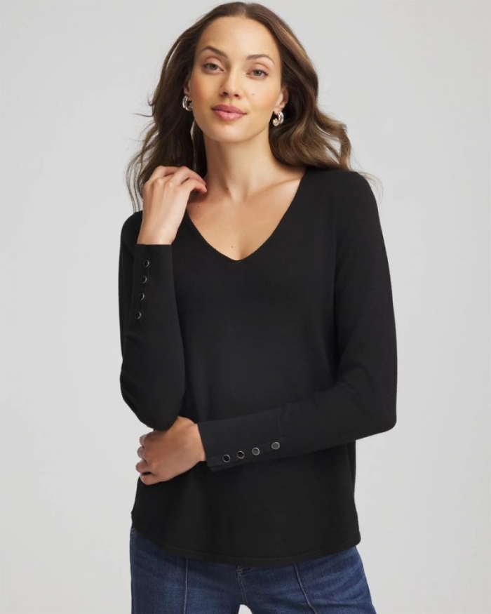 Chicos Ella V-Neck Pullover Sweater - BLACK