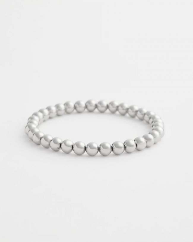 Chicos Small Beaded Silver Tone Stretch Bracelet - SILVER Chicos Small Beaded Silver Tone Stretch Bracelet - SILVER
