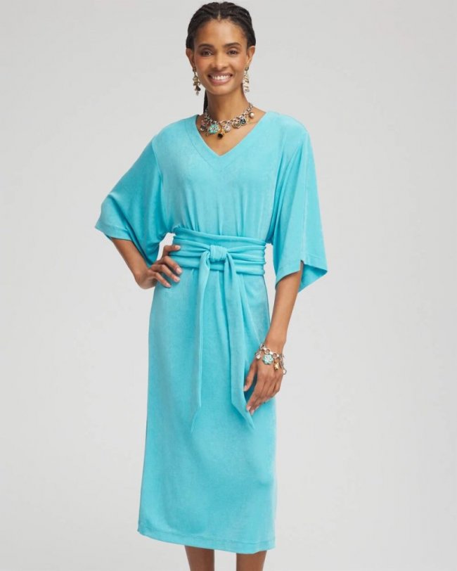 Chicos Travelers™ Kimono Sleeved V-Neck Dress - TURQ BLUE