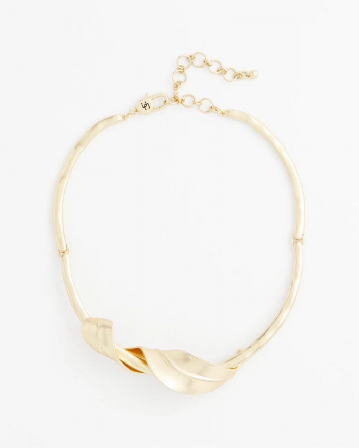 Chicos Golden Leafy Collar Necklace - GOLD