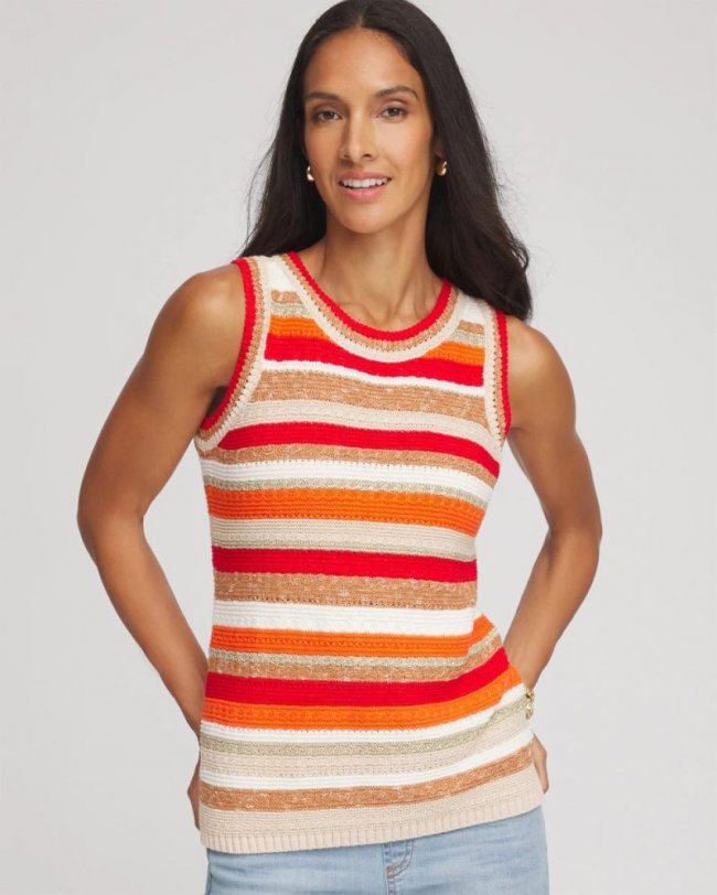 Chicos Striped Sweater Tank - GLISTENING SAND