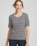 Chicos Printed Pima Elbow Sleeve Tee - BLACK