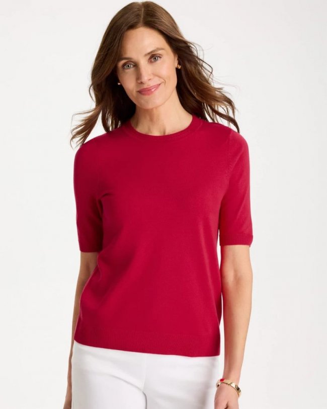 Chicos Ella Short-Sleeve Sweater - CHERRY LUSH Chicos Ella Short-Sleeve Sweater - CHERRY LUSH