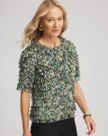 Chicos Foiled Mesh Ruffle Crop Tee - DARKEST SPRUCE Chicos Foiled Mesh Ruffle Crop Tee - DARKEST SPRUCE