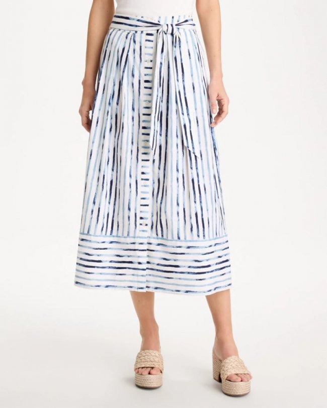Chicos Palermo Striped Tie-Front Skirt - PASSPORT BLUE