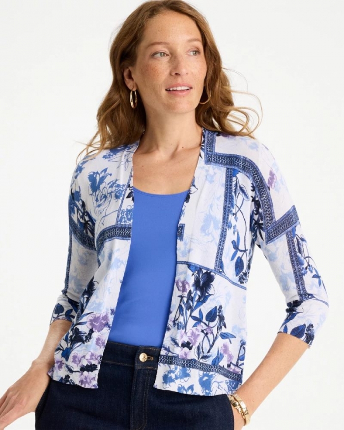 Chicos Summer Romance Botanical Cardigan - ALABASTER
