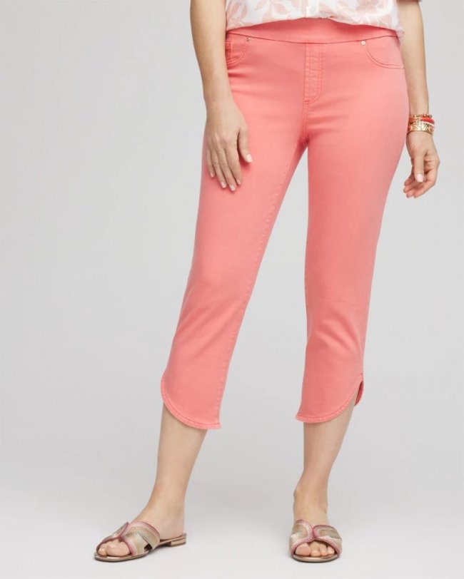 Chicos Pull-On Dolphin-Hemmed Capri Jeans - MELON MAMBO