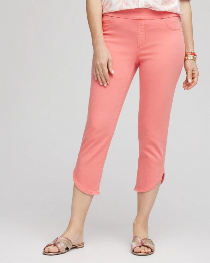 Chicos Pull-On Dolphin-Hemmed Capri Jeans - MELON MAMBO