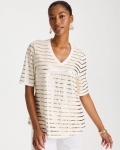 Chicos Striped Cotton Slub V-Neck Tee - ALABASTER Chicos Striped Cotton Slub V-Neck Tee - ALABASTER