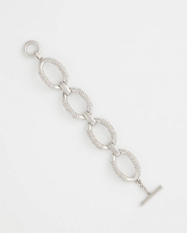Chicos Large Pave Link Toggle Bracelet - SILVER