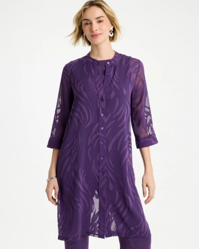 Chicos Travelers™ Collection Sheer Jacquard Topper - RICH AMETHYST