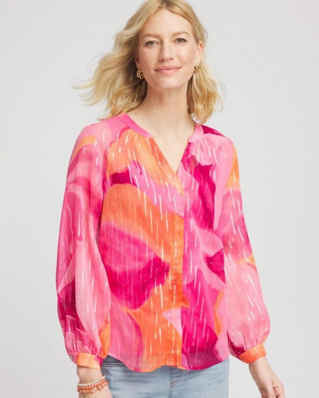 Chicos Watercolor Classic Fit Chiffon Blouse - CRUSHED BERRIES