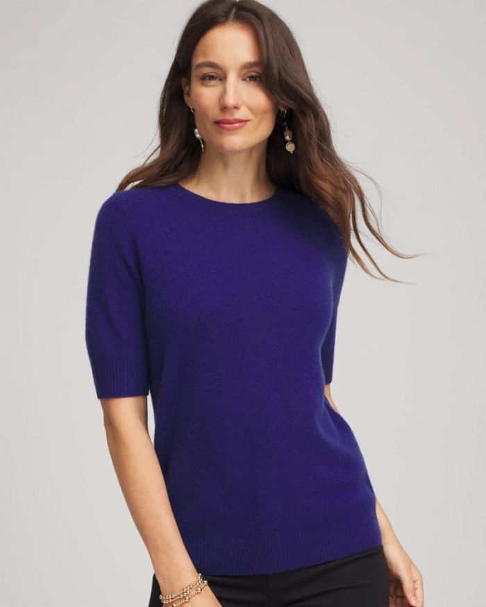 Chicos Crewneck Cashmere Pullover Sweater - COBALT