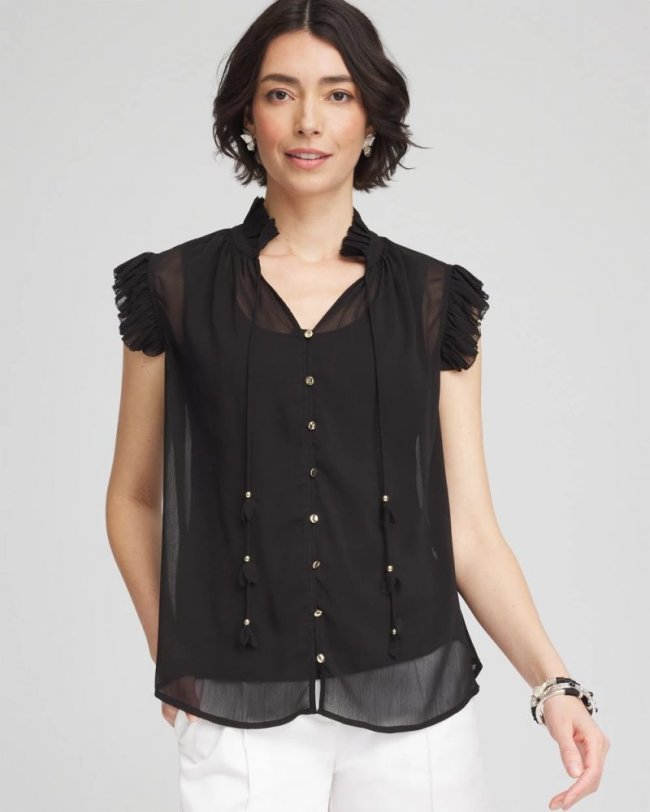 Chicos Ruffle Collar Blouse - BLACK
