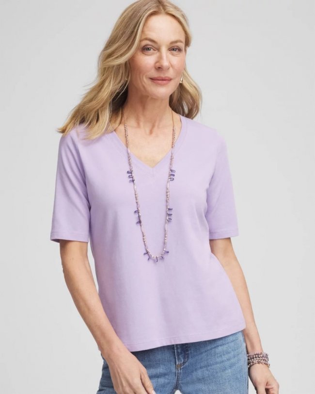 Chicos Elbow-Sleeve Perfect Tee - GENTLE LAVENDER