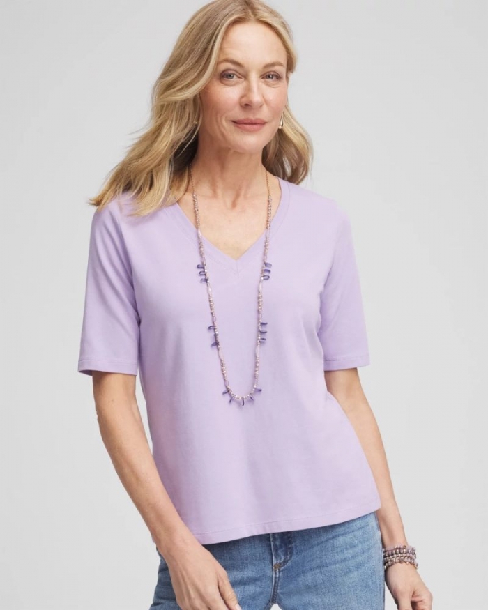 Chicos Elbow-Sleeve Perfect Tee - GENTLE LAVENDER