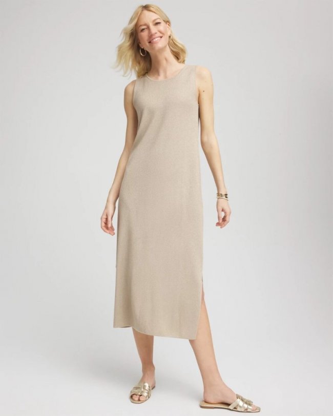 Chicos Travelers™ Collection Metallic Tank Dress - CHAMPAGNE