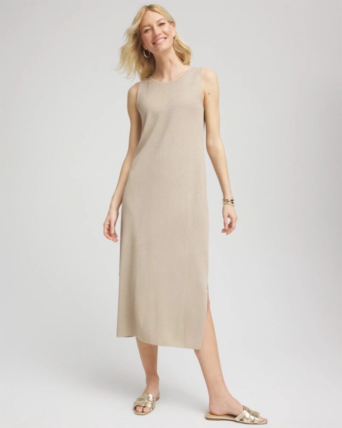 Chicos Travelers™ Collection Metallic Tank Dress - CHAMPAGNE