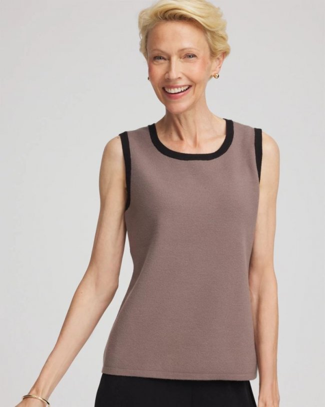 Chicos Travelers™ Tipped Sweater Tank - DEEP TAUPE