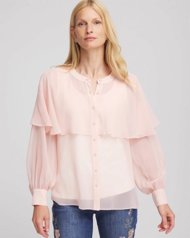 Chicos Georgette Cape Blouse - ROSE SMOKE
