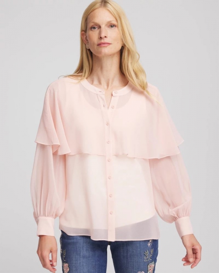 Chicos Georgette Cape Blouse - ROSE SMOKE
