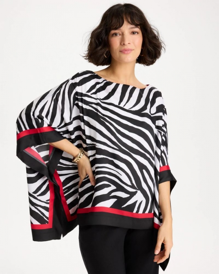 Chicos Woven Animal Print Poncho - BLACK