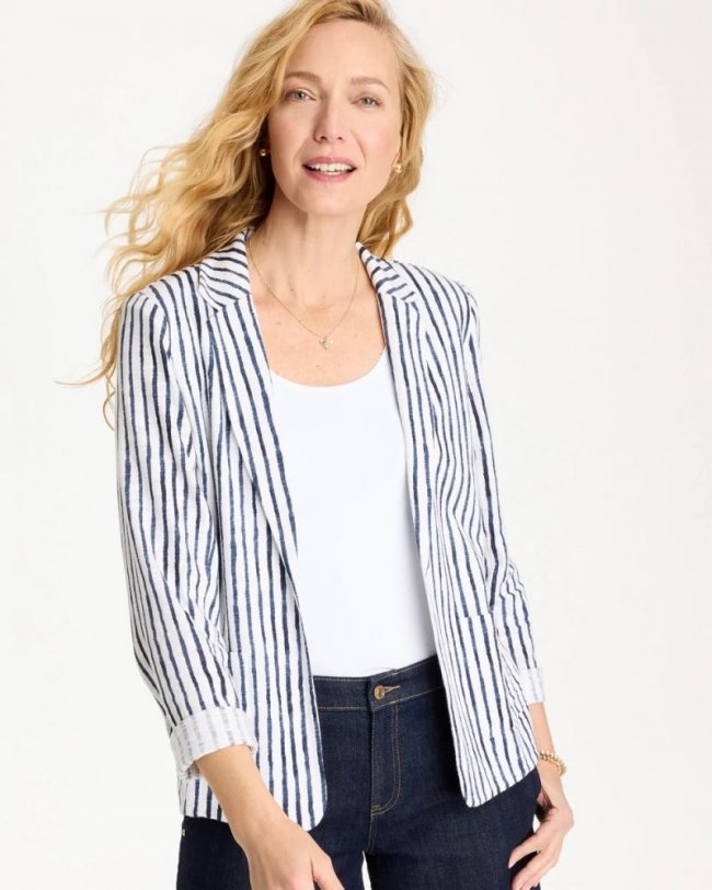 Chicos Striped Slub Knit Blazer - ALABASTER Chicos Striped Slub Knit Blazer - ALABASTER
