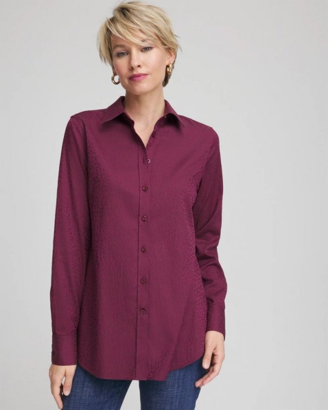 Chicos No Iron Jacquard Chianti Animal-Motif Shirt - DEEP CHIANTI