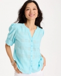 Chicos Cotton Plaid Elbow-Sleeve Shirt - BONDI BLUE Chicos Cotton Plaid Elbow-Sleeve Shirt - BONDI BLUE