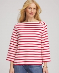 Chicos Bateau Neck Stripe Top - LOVE LETTER RED