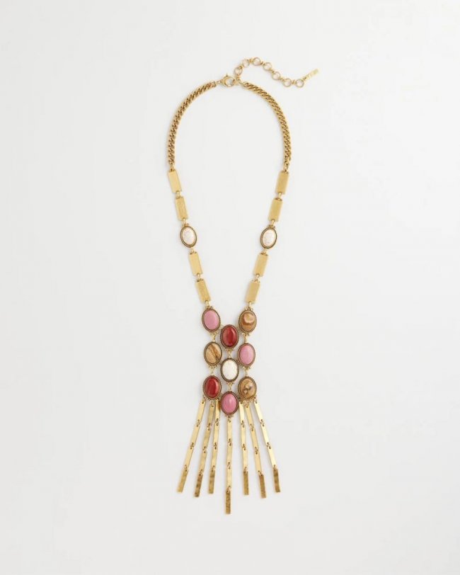 Chicos Rhodonite & Jasper Brass Statement Necklace - PINK