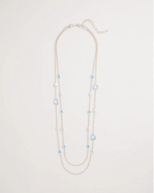 Chicos Sea Glass Inspired Charm Necklace - BLUE