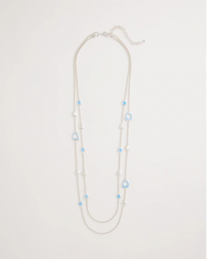 Chicos Sea Glass Inspired Charm Necklace - BLUE