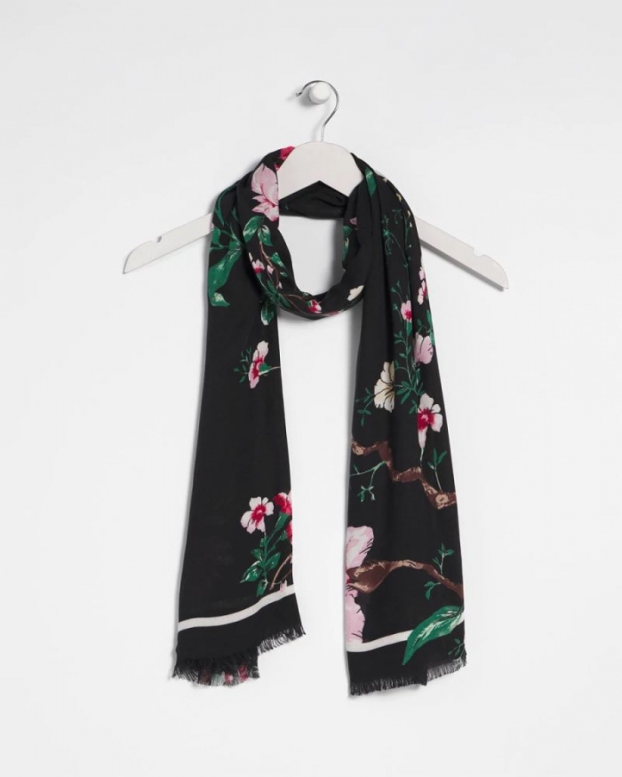 Chicos Kyoto Bloom Oblong Scarf - BLACK